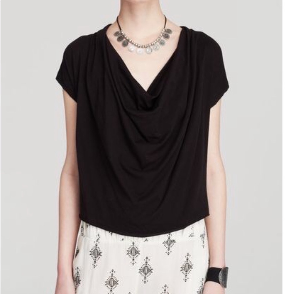 FreePeople blackJerseyFantasy deep cowlneck blouse